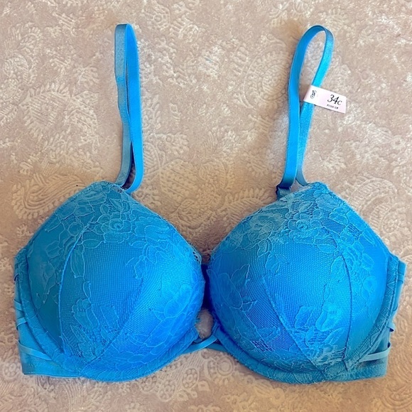 Brand New Victoria’s Secret Bombshell Rose Lace & Grommet Push-Up Bra Capri Blue - Picture 15 of 15